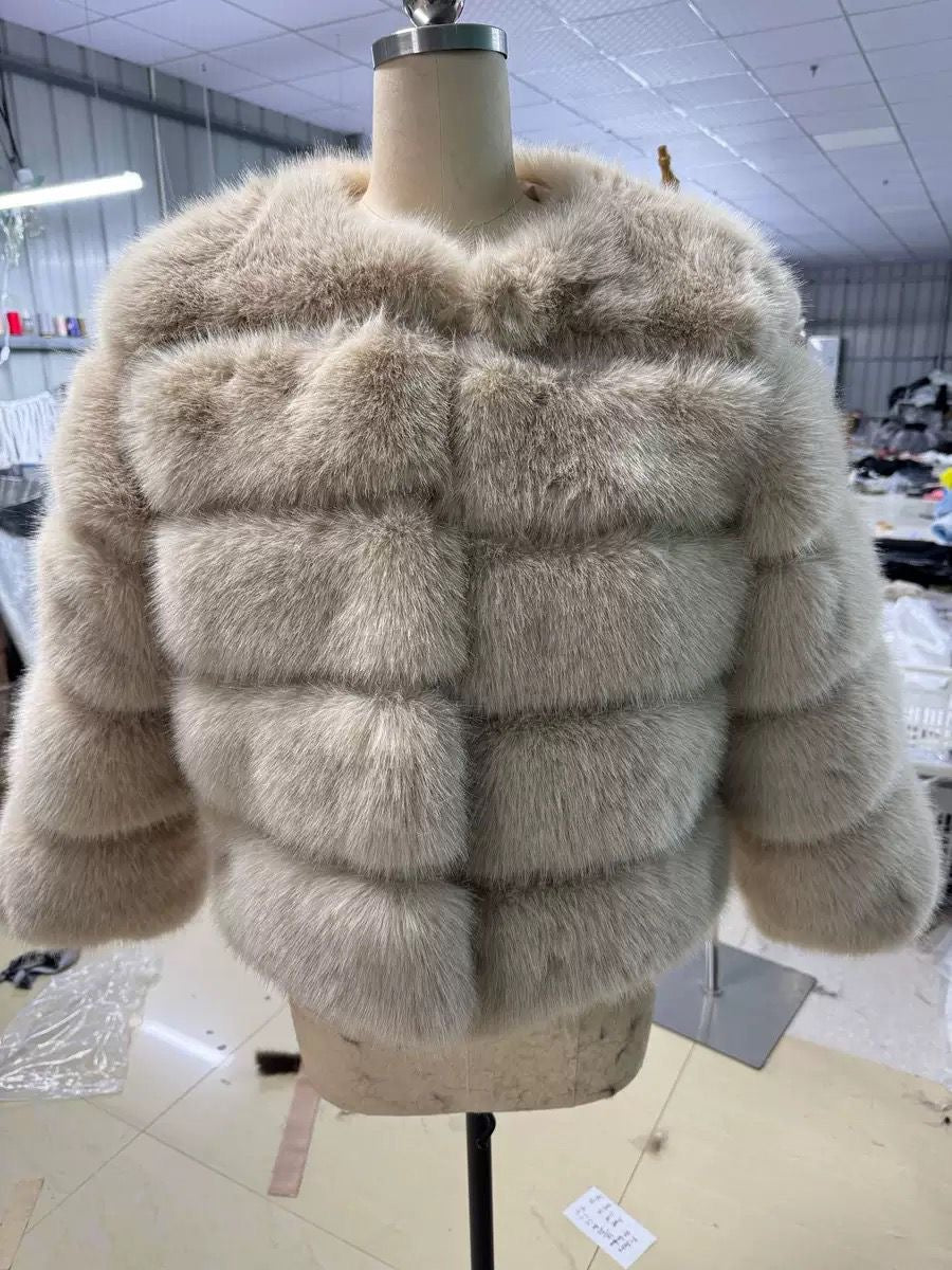 Faux Striped Fur Coat